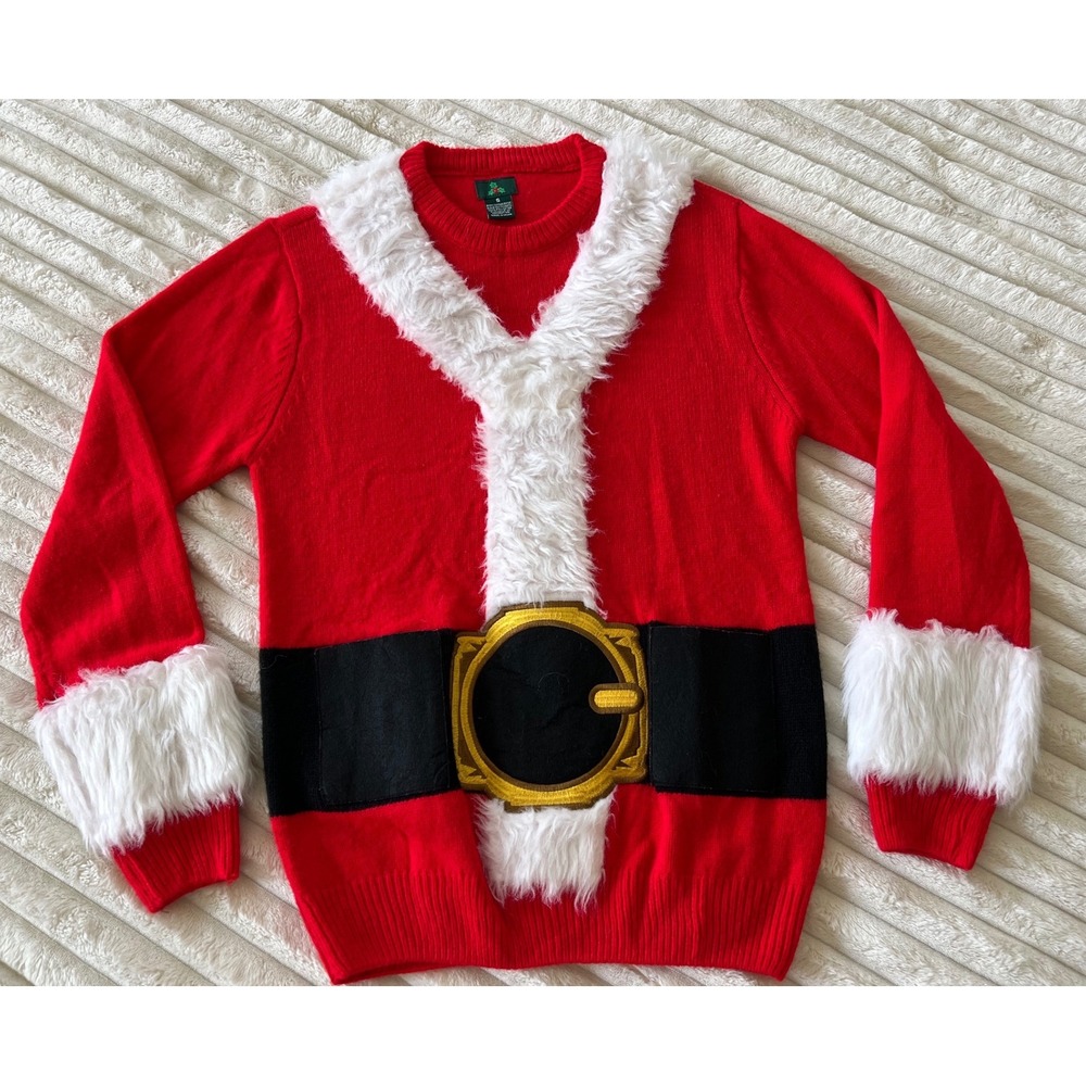 Holiday Time Santa Suit Ugly Christmas Sweater with Drink Pockets Red Mens S